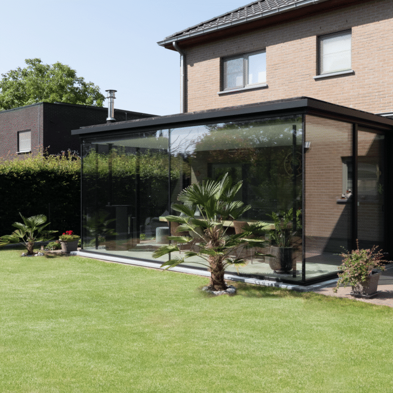 Moderne veranda met pelletkachel in Linden Lubbeek 1