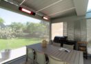 Moderne veranda met overkapping met lamellendak en lamelllen schuifwand terrasverwarming