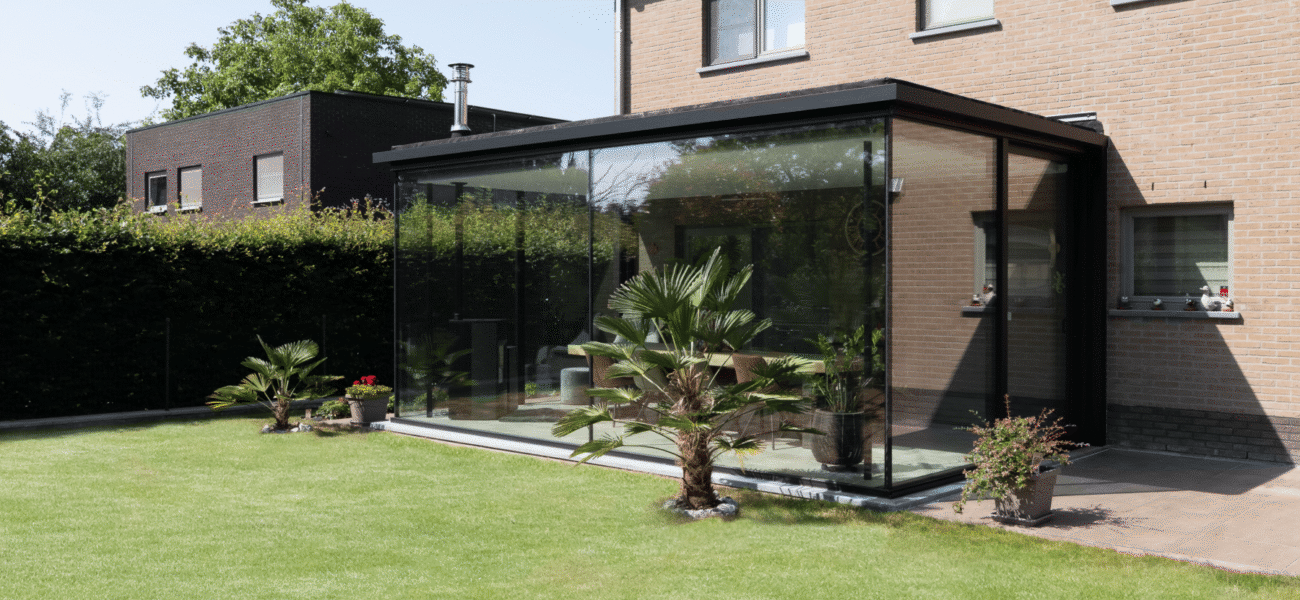 Moderne veranda met pelletkachel in Linden Lubbeek 1