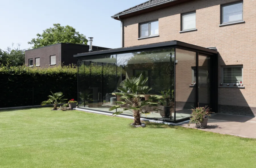 Moderne veranda met pelletkachel in Linden Lubbeek 1